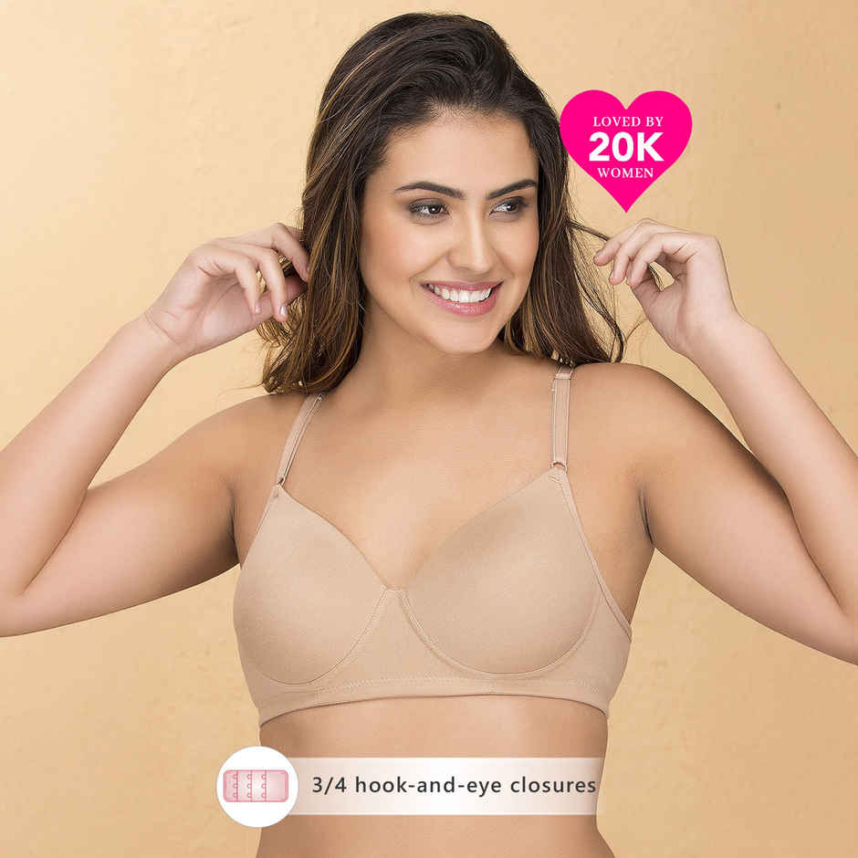 Clovia Women Padded Non-Wired Full Coverage T-Shirt Bra - Cotton Rich | Beige | 32C