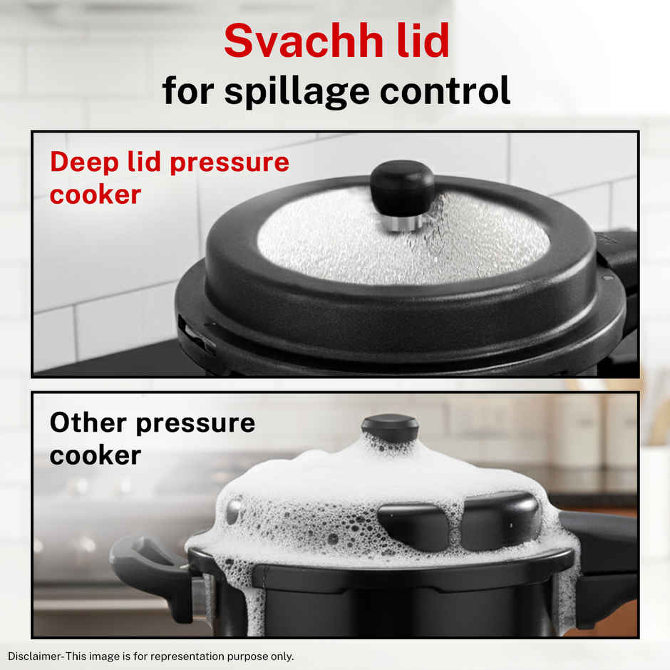 Prestige Popular Svachh HA Pressure Cooker 5L,Control Spillage,Highest Safety,Black,ISI Certified