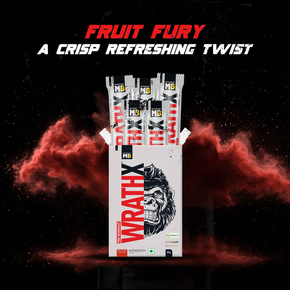 MuscleBlaze Pre Workout WrathX with Creapure Fruit Fury | Travel Pack