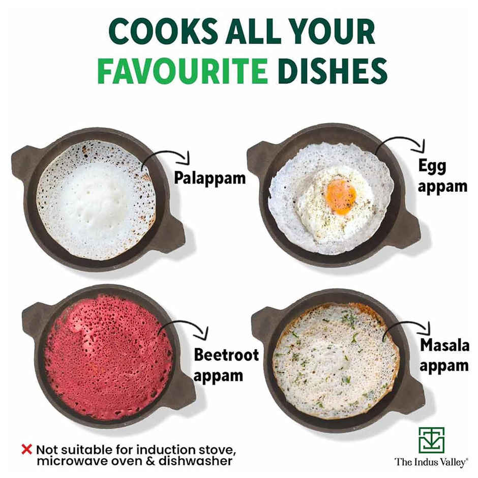 The Indus Valley Pre-Seasoned Cast Iron Appam Pan With Glass Lid | 25.4 Cm/10 Inch, 1.5Kg