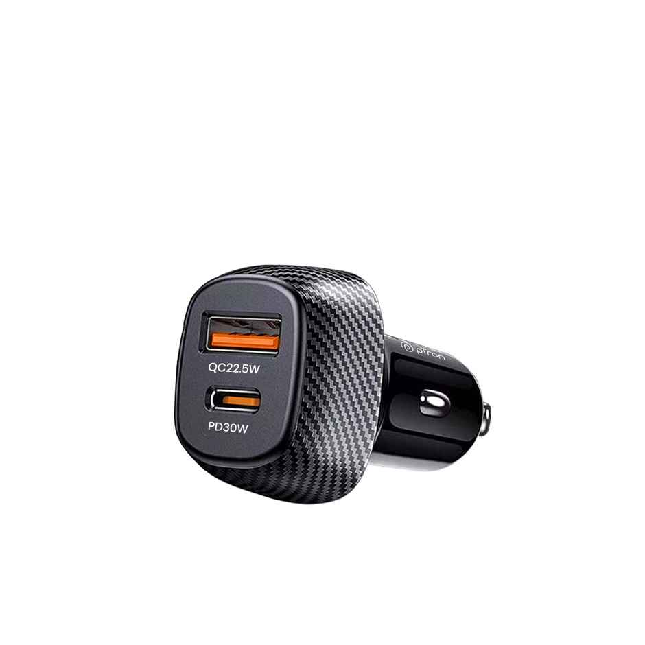 pTron Bullet Zip 52.5W Car Charger For Samsung, Apple, MacBook, iPad, Oppo, OnePlus - Black
