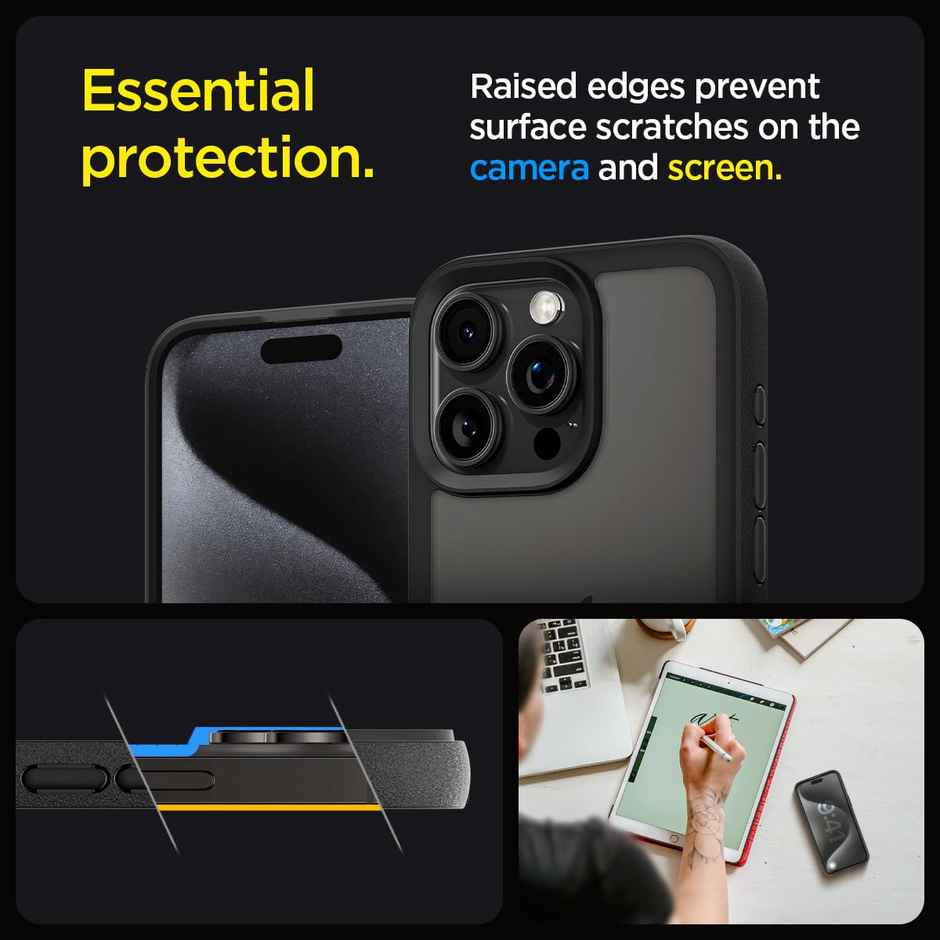 Spigen Essential Sand Crystal Back Cover Case for iPhone 15 Pro Max(TPU +Poly Carbonate|Matte Black)