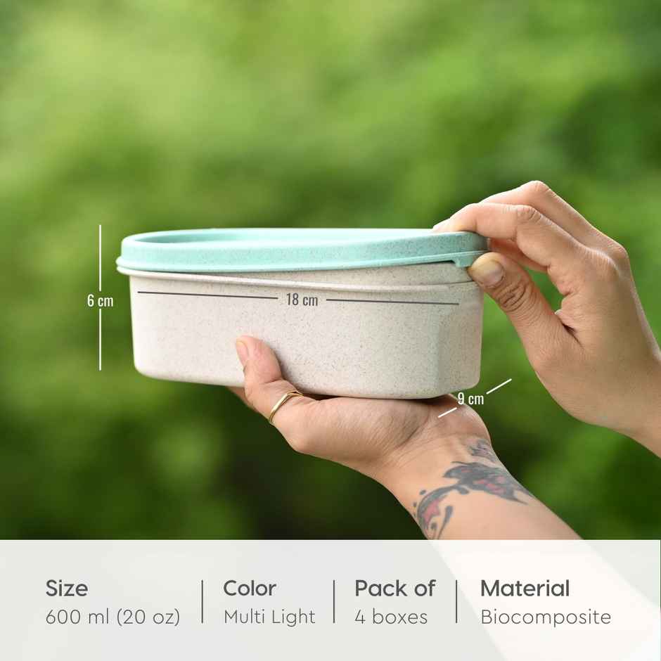 Eha Earth Friendly Naturebox Storage Containers, 600 ml, 4 pcs, Multi-light, Rice Husk Biocomposite