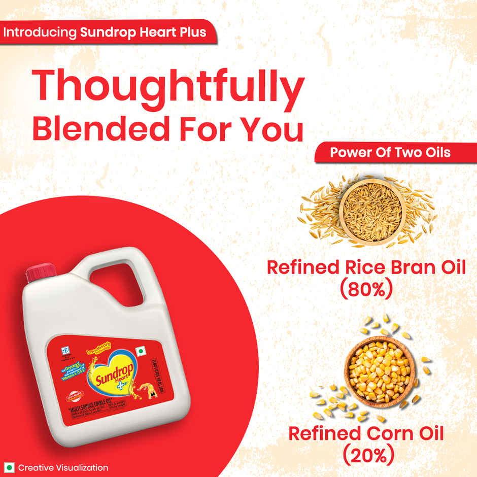 Sundrop Heart Plus|  Helps Reduce Cholesterol | Refined Rice Bran & Corn Oil