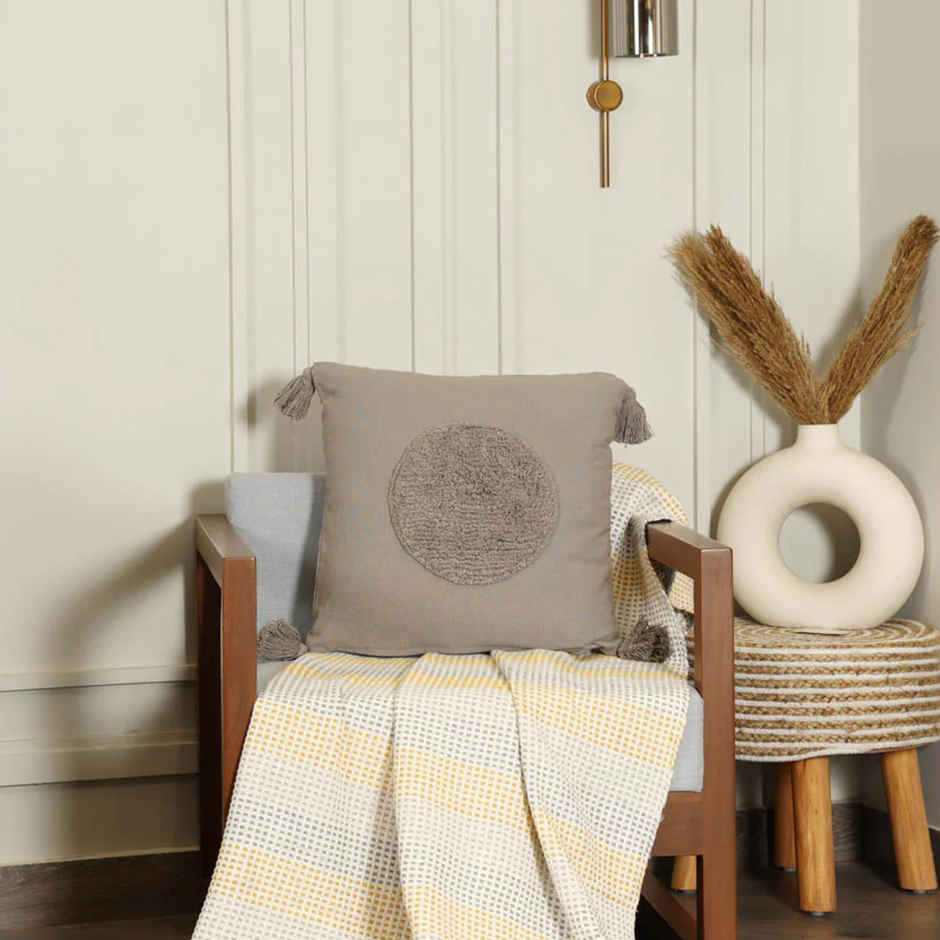 Sashaa World Tufted Circle Cushion Cover | Grey