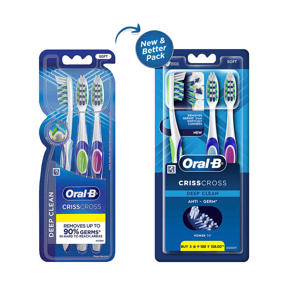 Oral-B Criss Cross Soft Toothbrush, Buy 2 Get 1 Free, Manual Toothbrush, For Adults