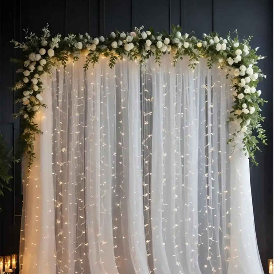 Party Propz Festive Decoration Combo | 2 Net Curtains, 1 LED, 2 Hangers, 1 Ribbon