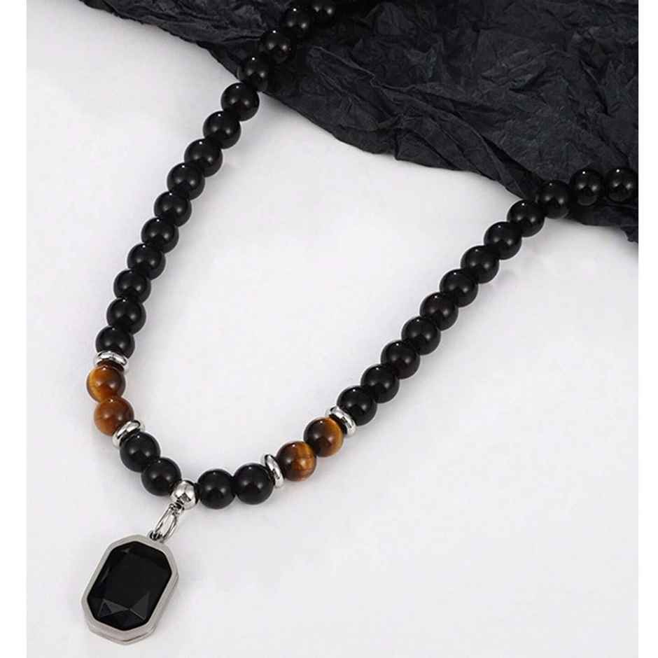 Fashion Frill Men's Beaded Pendant Chain Black Onesize