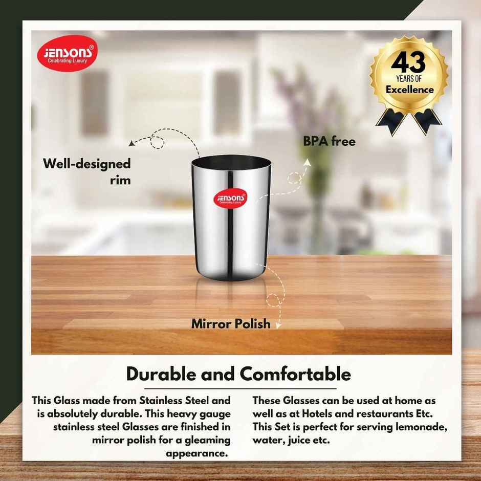 Jensons Stainless Steel Amrapali Straight Glass 300 ml Combo