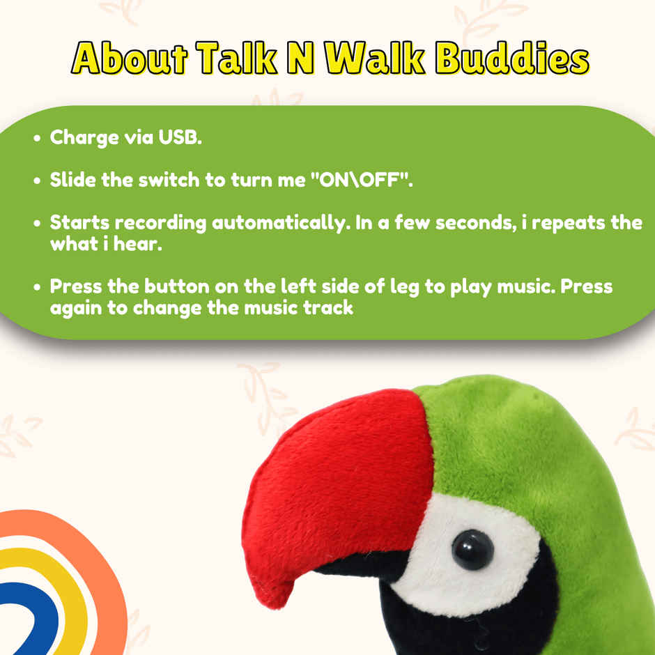 Toytales Parrot | Talking Toy | Soft Toy | Plushie | Birthday Gift | Toys For Baby | Gift For Kids