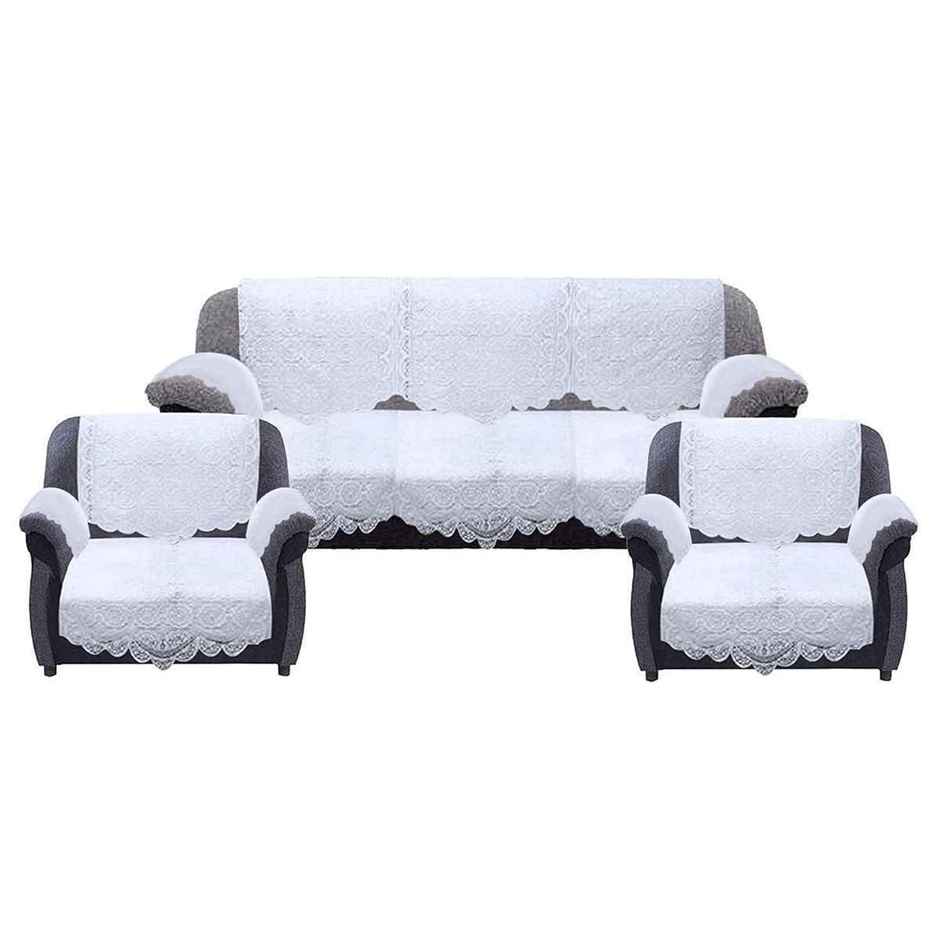 Kuber Industries Circle Design Cotton Sofa Cover | 3 Seater & 2 Seater | 6 Piece Arms Cover|White