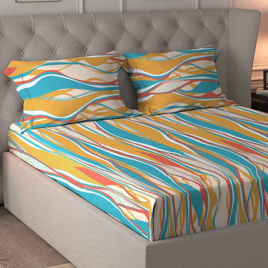 Home Elegance Zenith Microfiber Queen Size Bedsheet | Geometric | Multicolour | 100 in x 90 in