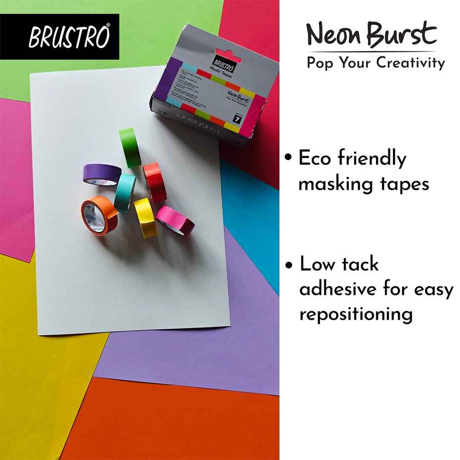 Brustro Neon Washi Tape Set Of 7 - 15Mmx5M
