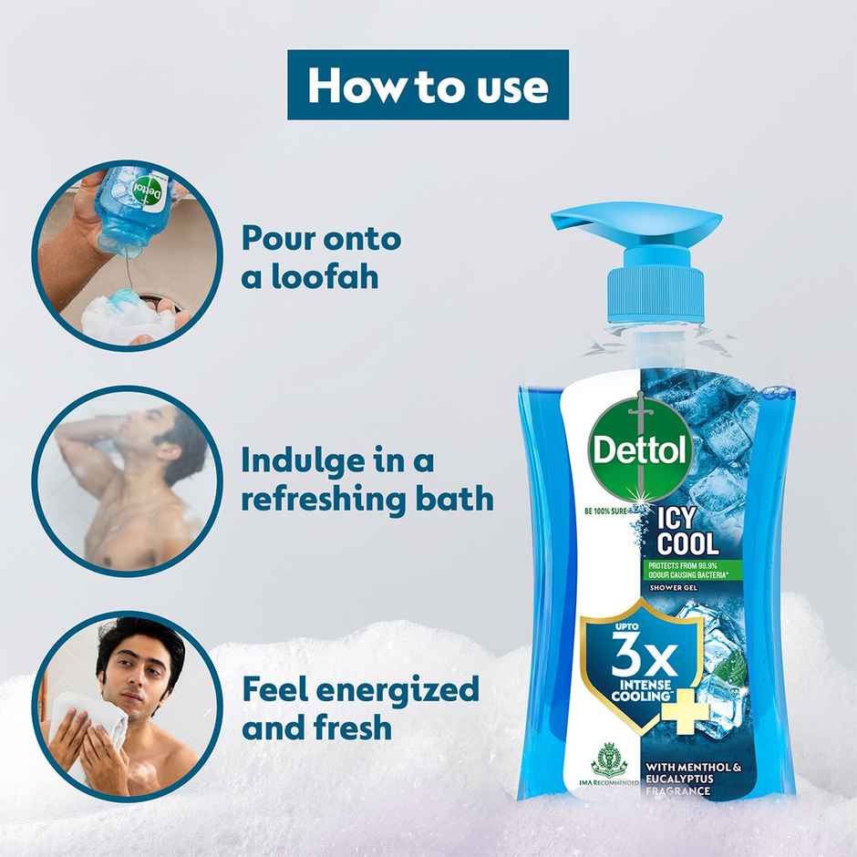 Dettol Icy Cool Body Wash and Shower Gel Pump with Salicylic Acid for Men | Long Lasting Freshness Combo