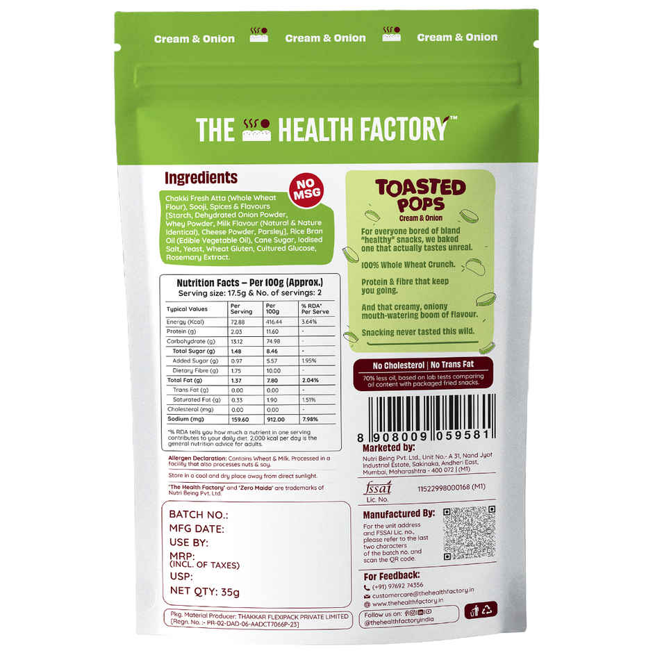 The Health Factory Toasted Snack Pops Cream & Onion | Zero Maida Combo