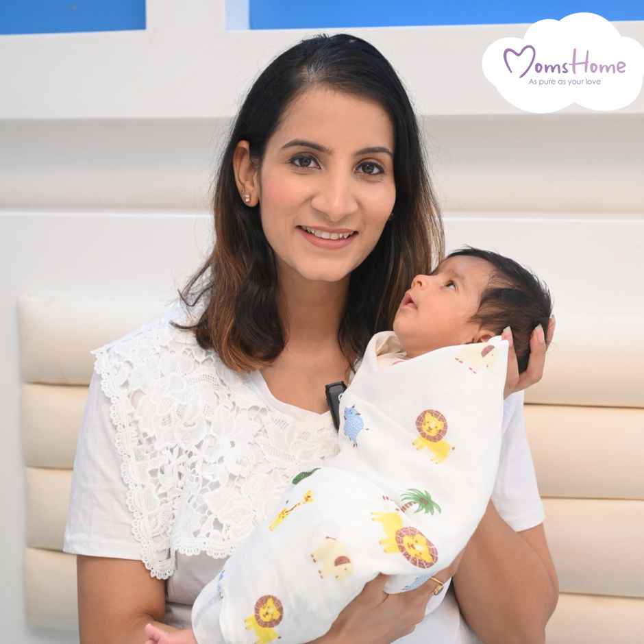Moms Home Organic Cotton Baby Muslin Swaddle | 100X100 Cm | Pack Of 1 | Cute Jungle