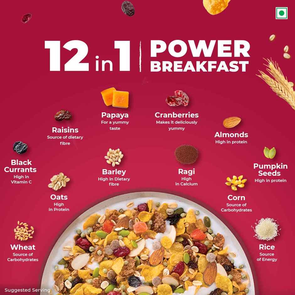 Kellogg's Muesli Fruit Nut & Seeds | 12 In 1 Power Breakfast | No Maida | No Palm Oil | India's No 1 Muesli