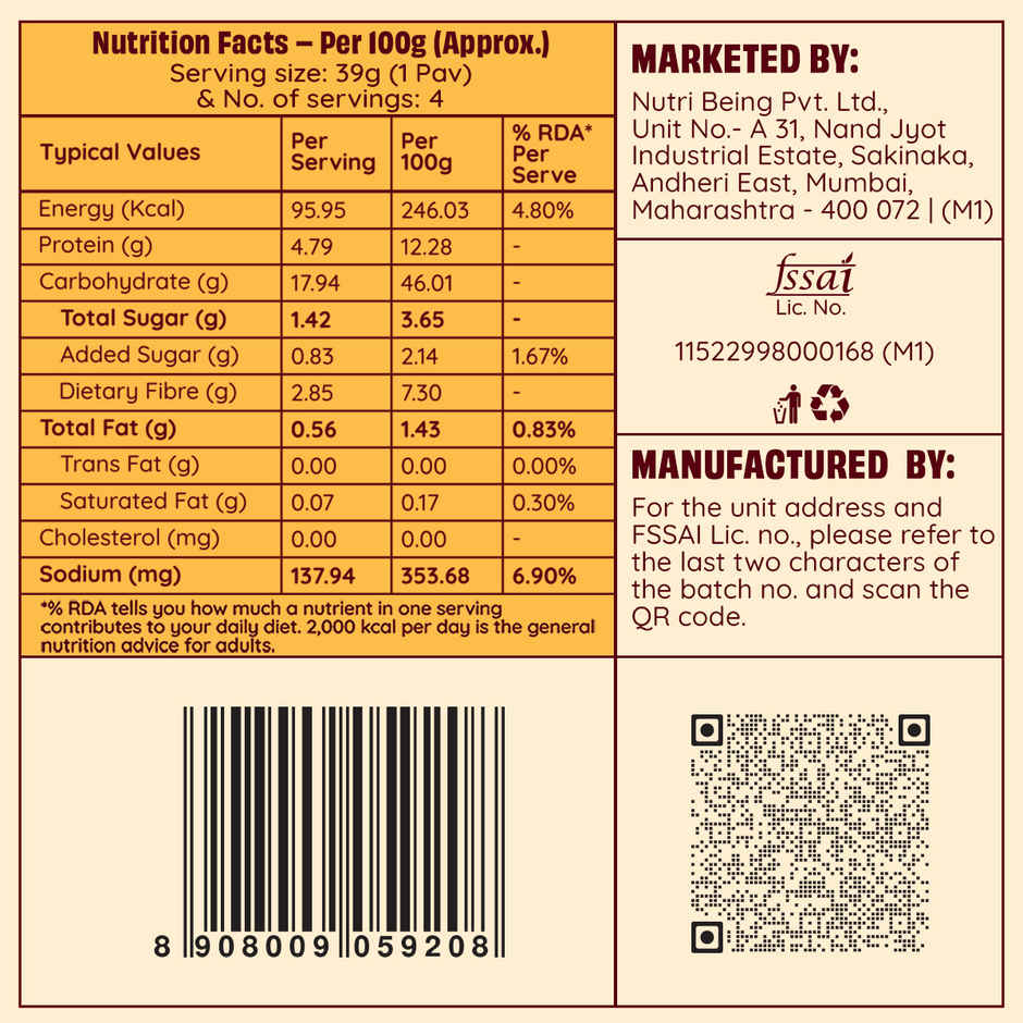 The Health Factory Zero Maida Bombay Pav | Clean Label - Not Brown