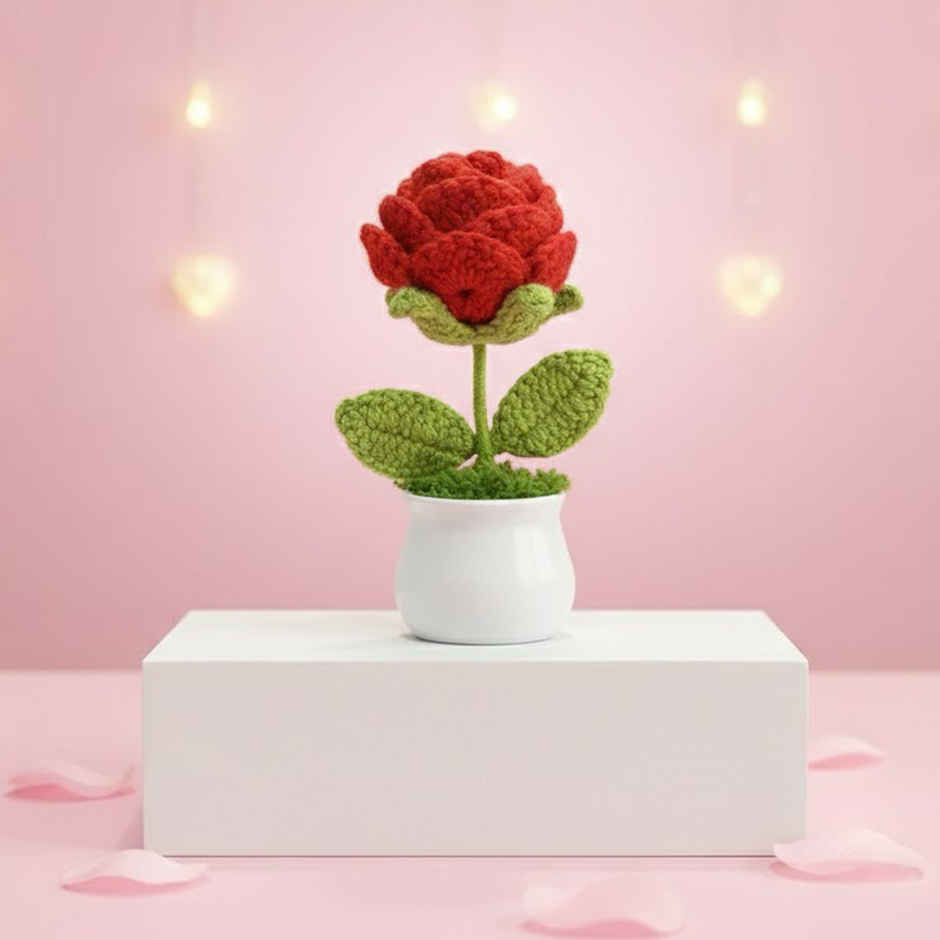 Artificial Red Rose Crochet Pot | Symbol of Love | Floweraura