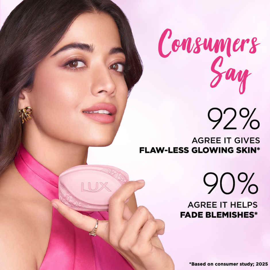 LUX Lush Rose Glowing Bathing Soap Bar with Vitamin C & E For Visibly Glowing Skin