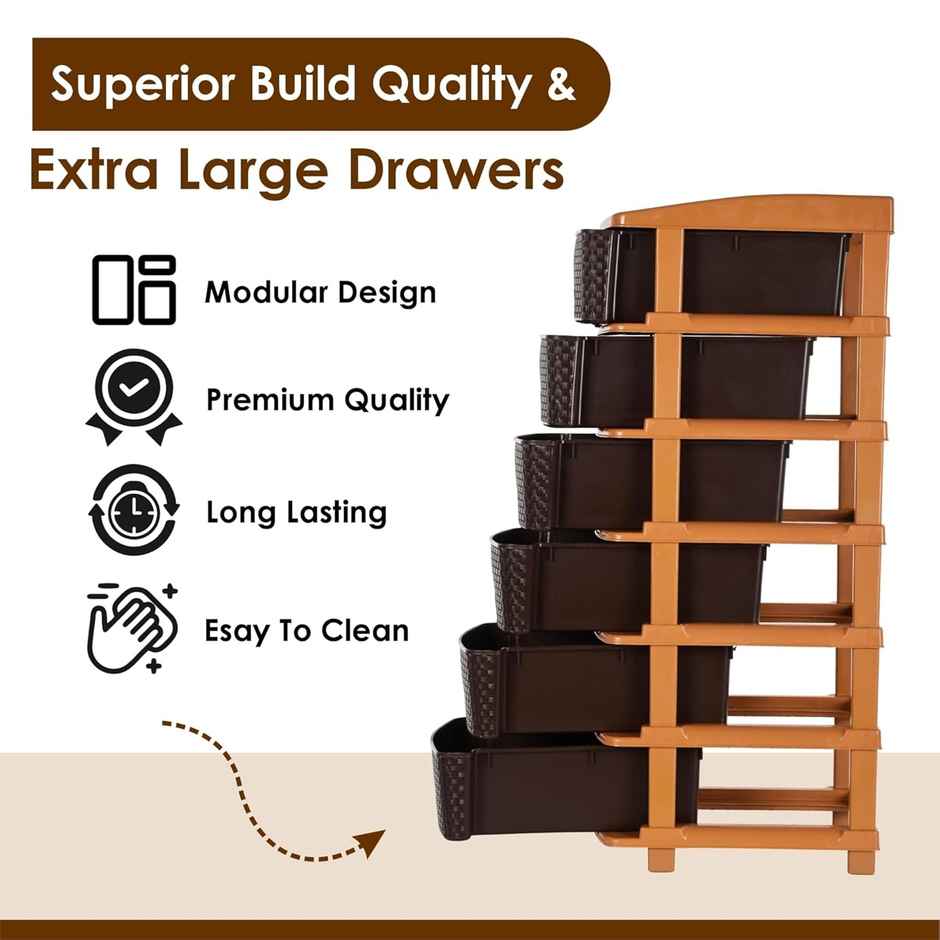 Kuber Industries Modular 6-Layer & 63 L Plastic Drawer Storage Organiser | Chocolate Brown