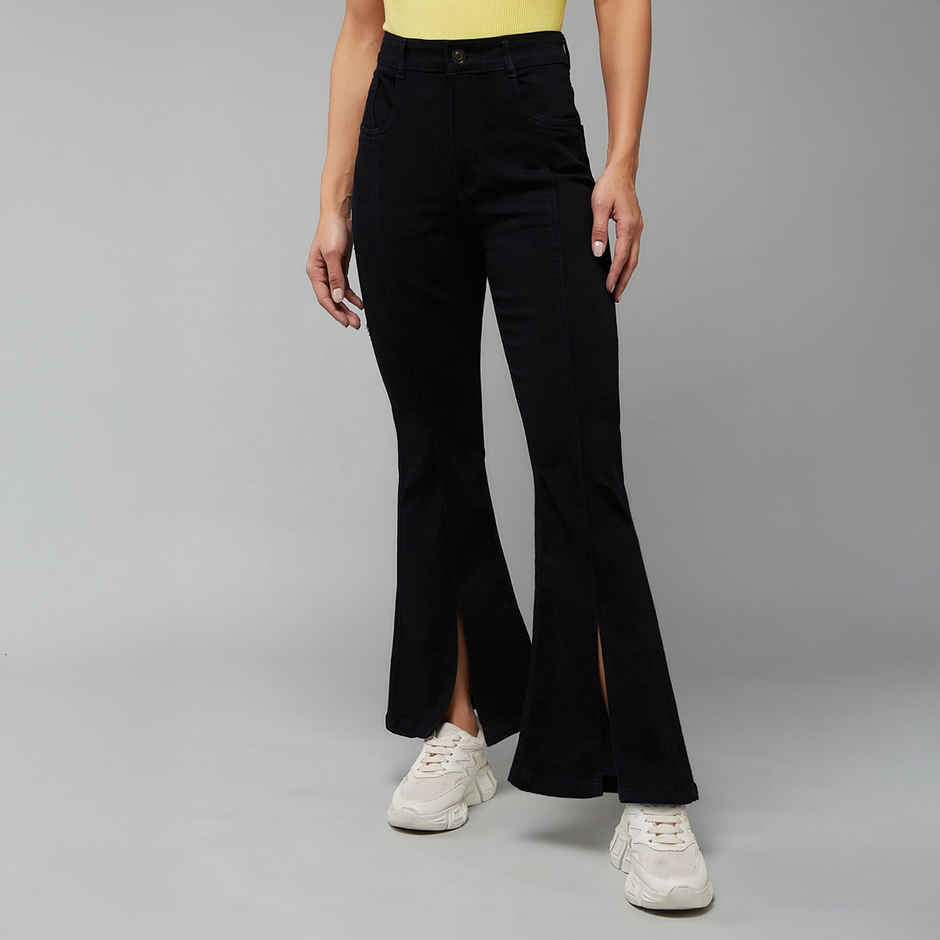 Miss Chase Women s Stinging Scorpion Slitted Bootcut Jeans | Black | 28