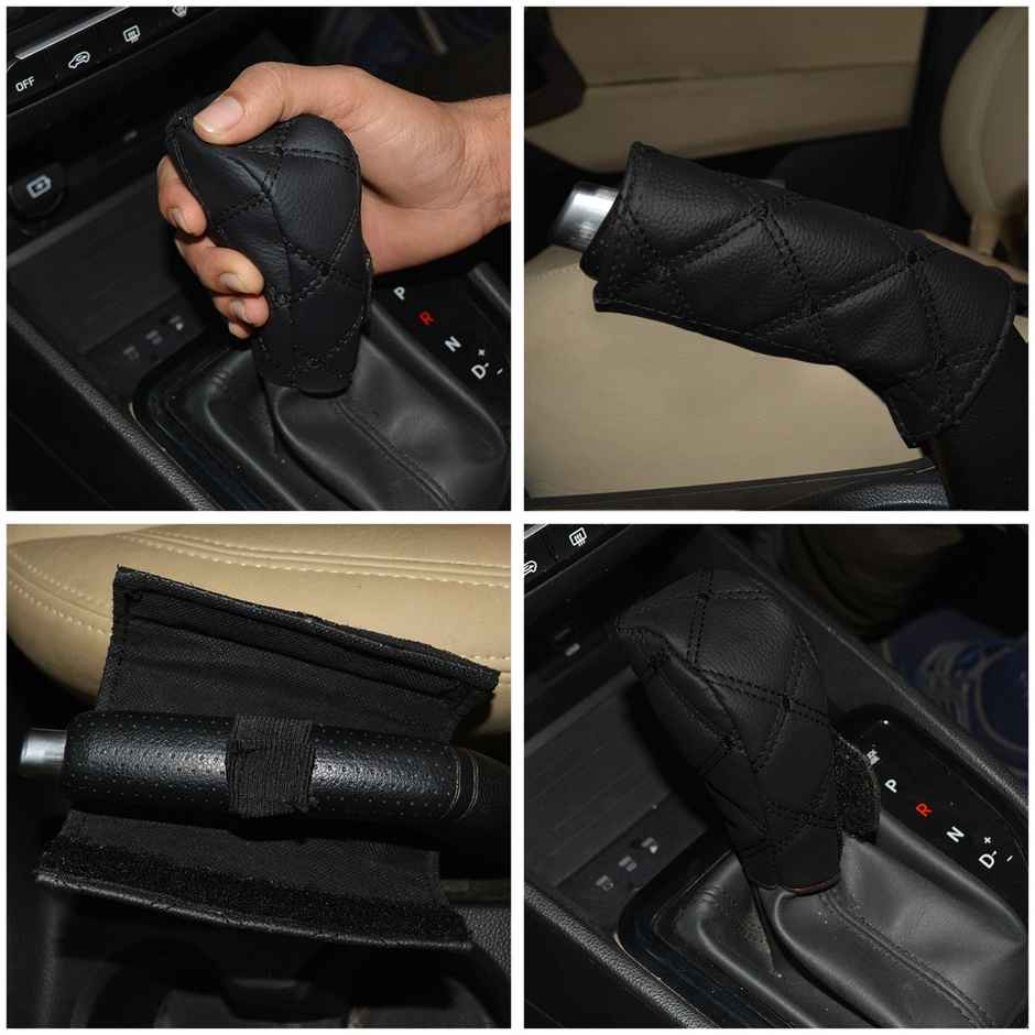 Autofurnish PU Leather Gear Shift Knob and Handbrake Cover Set | Black