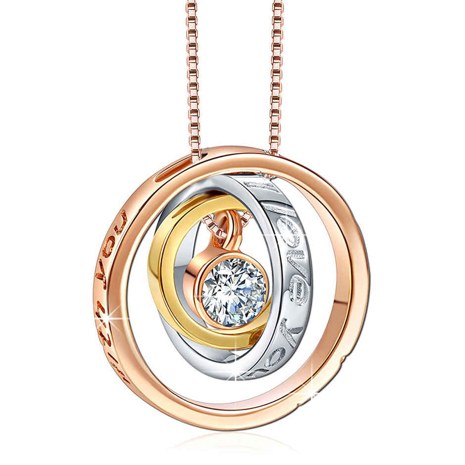 Peora "I Love You Mom" Trinity Pendant Necklace. Women's Gift. Anniversary, Birthday.