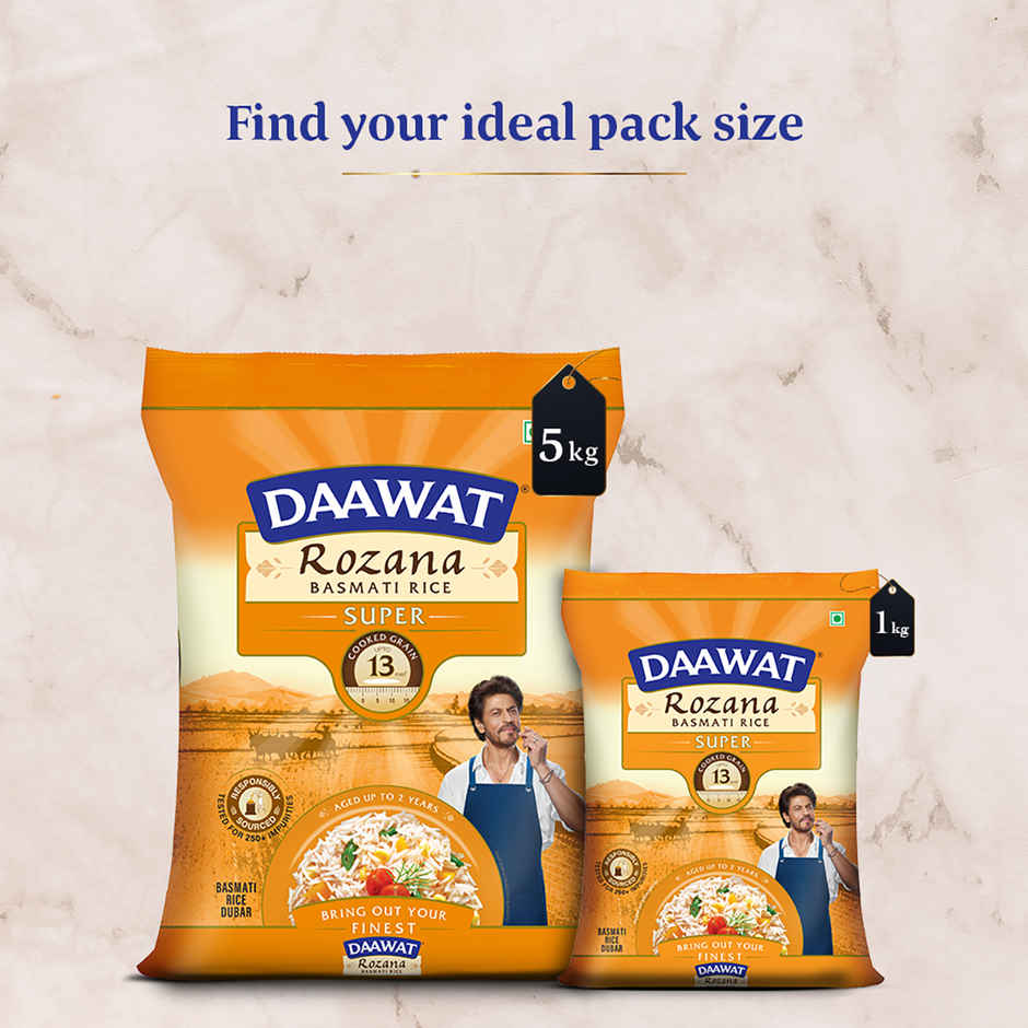 Saffola Gold Oil (Pouch) 1 l * 3 & Daawat Rozana Basmati Rice Super 90 5 kg with 1 kg Sugar Free