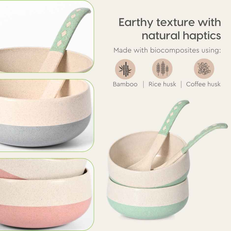 Eha Soup Bowls & Spoons | 250 ml | Set Of 6 - Multi Color