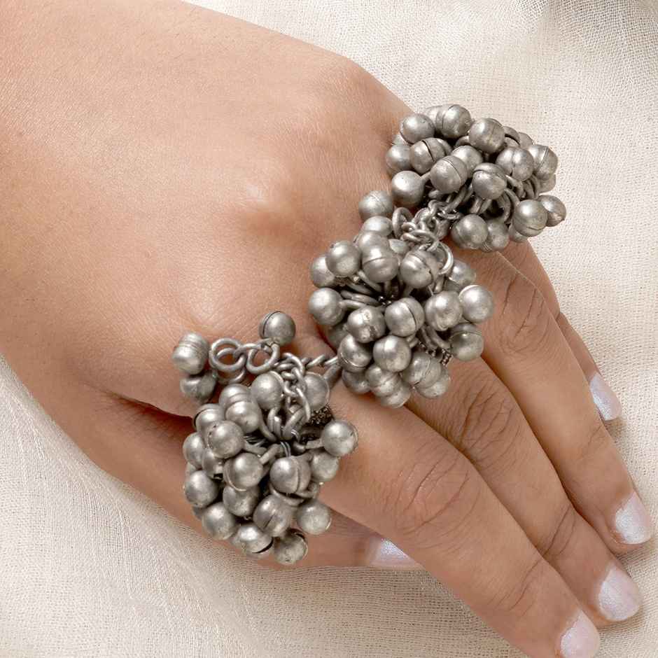Teejh Teejh Chasmum Ghungroo Silver Oxidised Ghungroo Ring