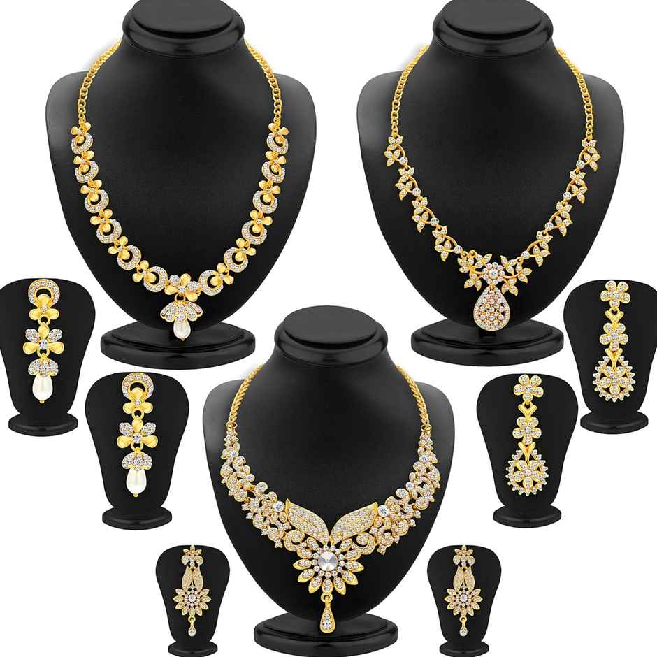 Sukkhi Dazzling Gold Plated Austrian Diamond Choker Necklace Set Combo For Women