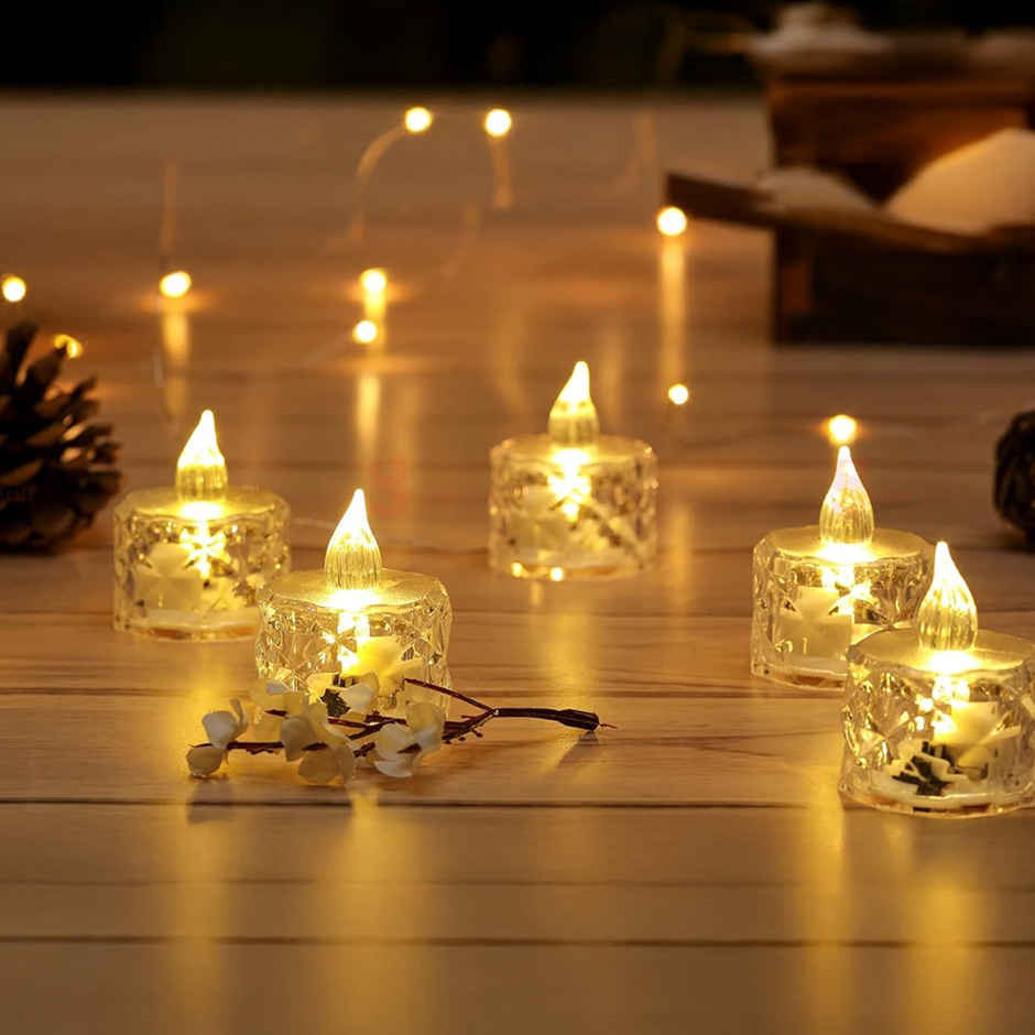 DesiDiya LED Crystal Tea Candle Light - Warm White (6 Pcs)