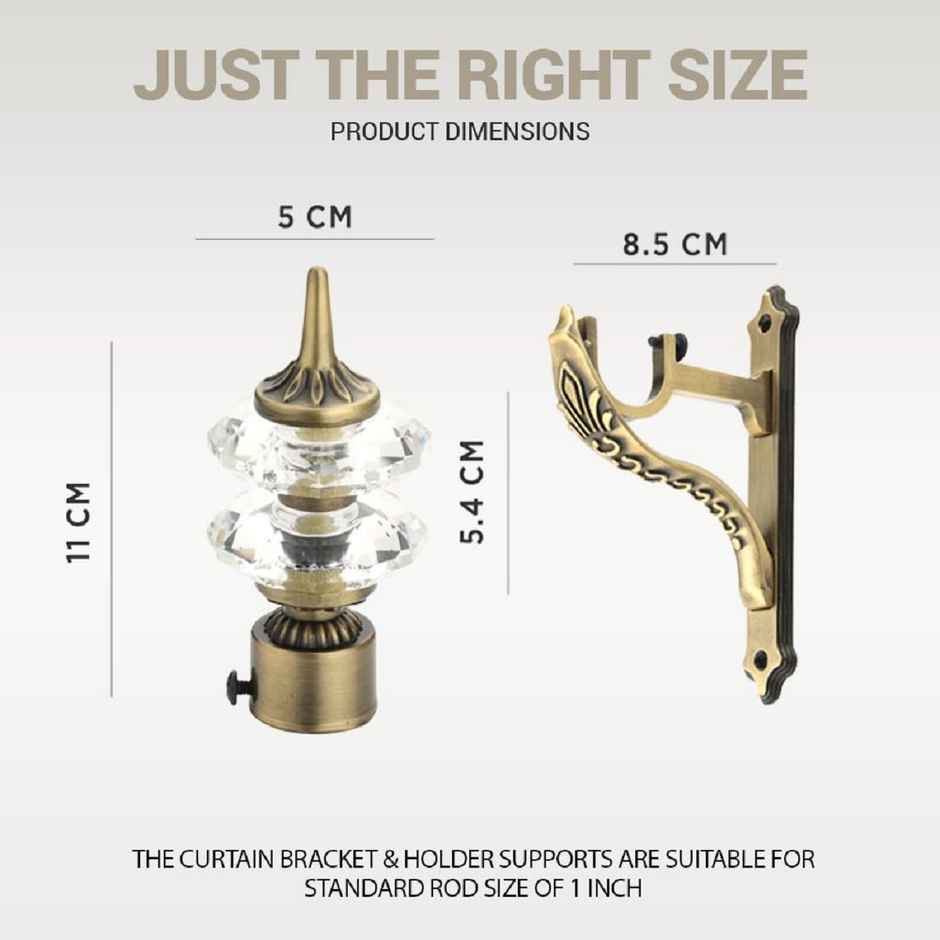 Gloxy Aluminium Double Diamond Curtain Brackets | Support Fittings 1 inch Rod | Antique 2 Pair