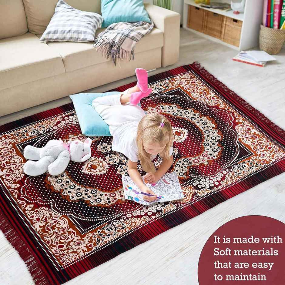 Kuber Industries Carpet|Water AbBAUption Kalamkari Paisley Pattern Floor Mat - Maroon