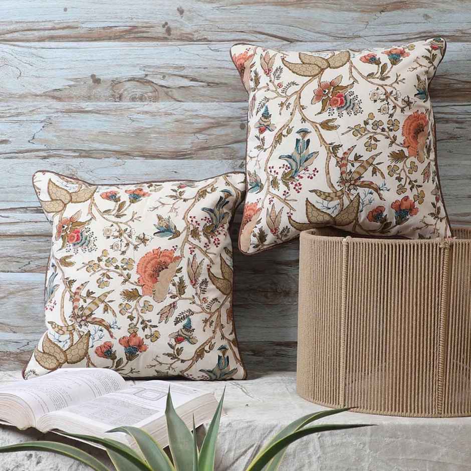 Casacraft by Pepperfry Multicolor Cotton Floral 16 x16 Inch Cushion Covers | Pack of 2