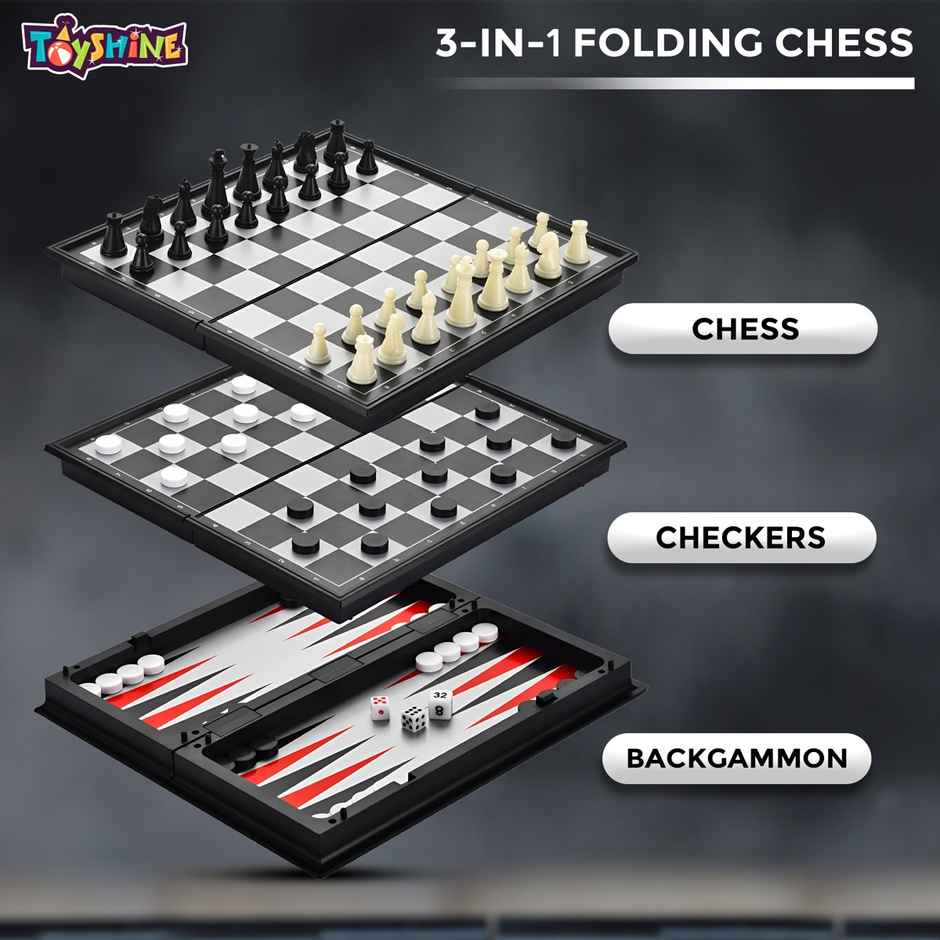 Toyshine Magnetic 3-in-1 Folding Chess-Checkers | Educational Portable Travel Game | 25 cm