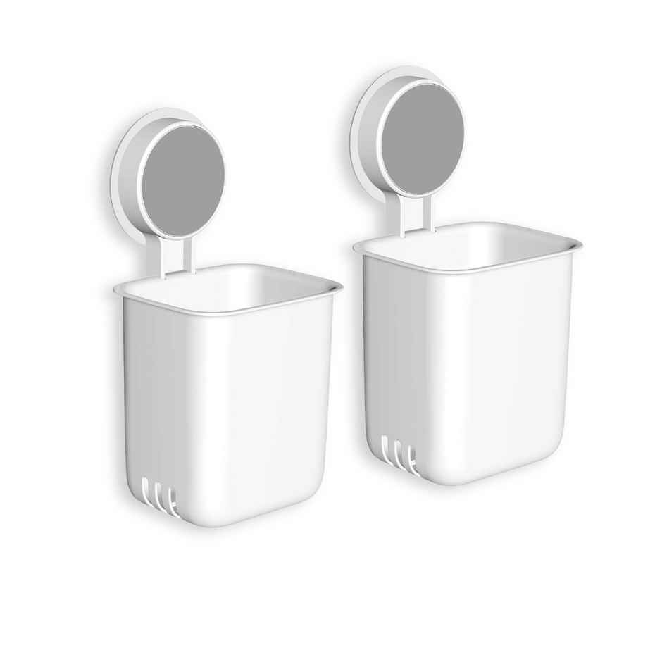 Zulaxy Adhesive Wall Mounted Storage & Toothbrush Holder | White | Pack of 2