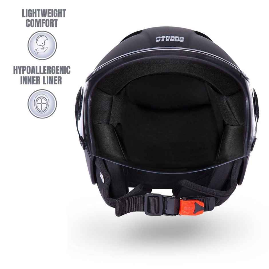 Studds Vogue Isi Certified Open Face Motorcycle Helmet For Men And Women With Visor (Black - M)