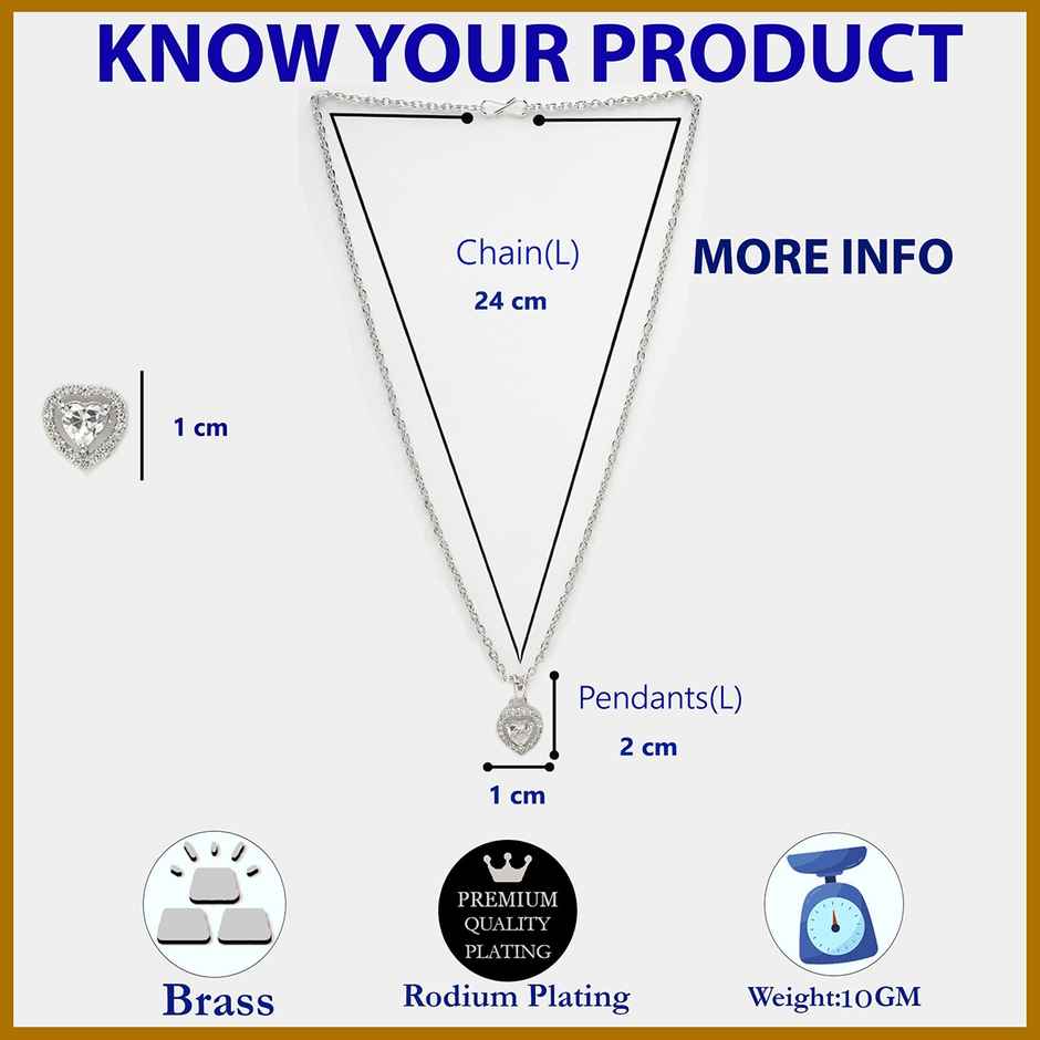 Zeneme Rhodium-Plated American Diamond Studded Necklace and Earrings For For Women & Girls