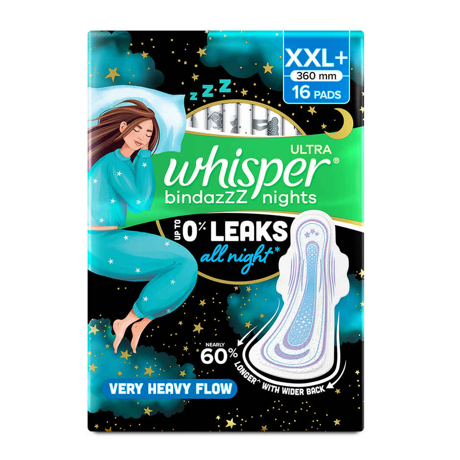 Whisper Bindazzz Nights Sanitary Pads | XXL+ | 16 pcs