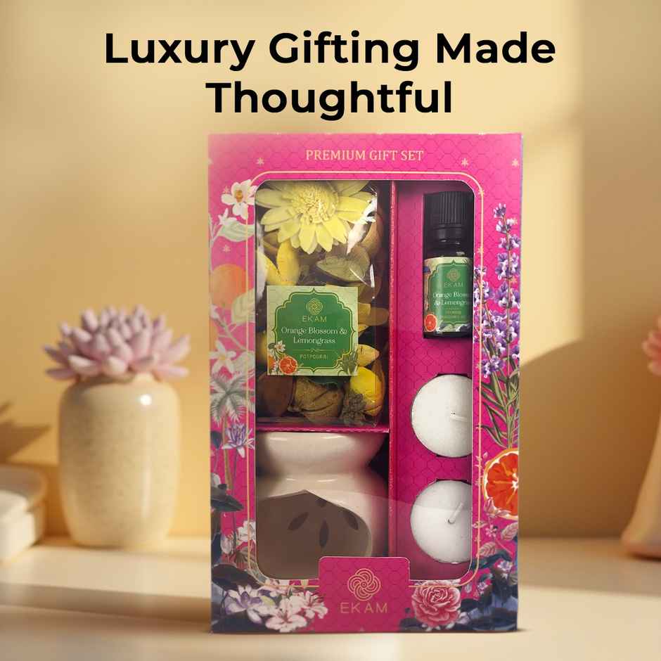 Ekam Ceramic Oil Warmer Potpourri Gift|Orange Blossom & Lemongrass