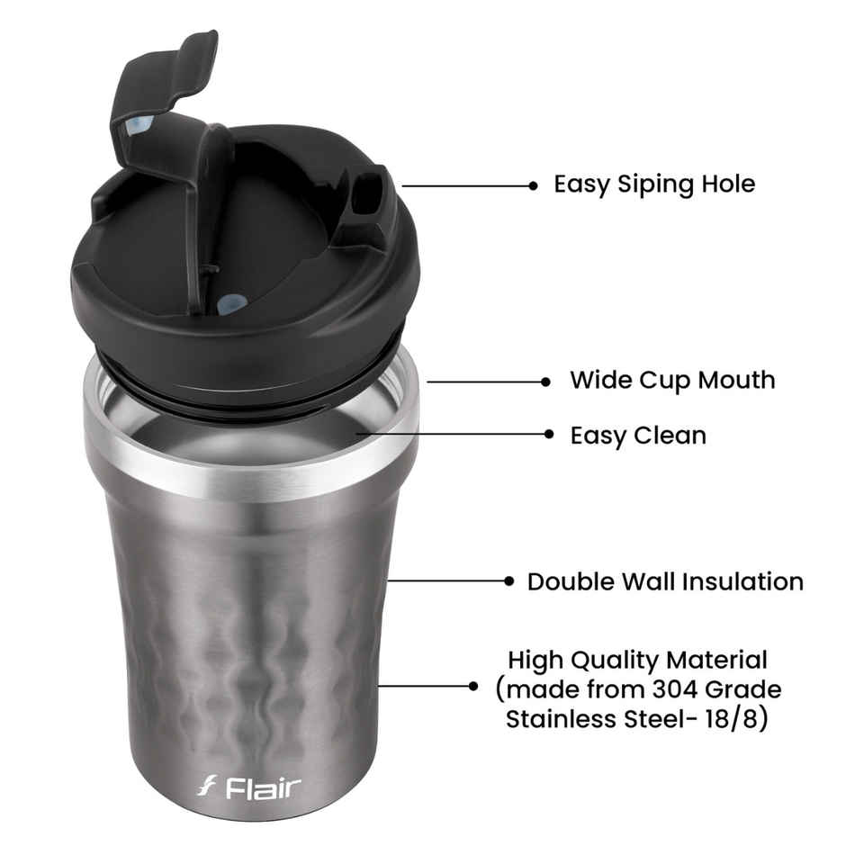 FLAIR Crest Stainless Steel Insulated Coffee Mug | Grey - 325 ml