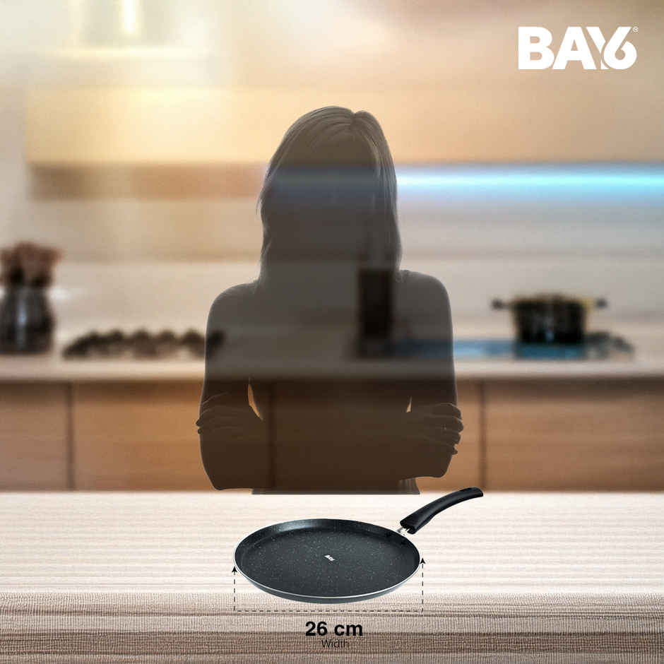 BAY6 Nonstick Dosa Tawa | 26 cm - Grey (Not Induction Compatible)