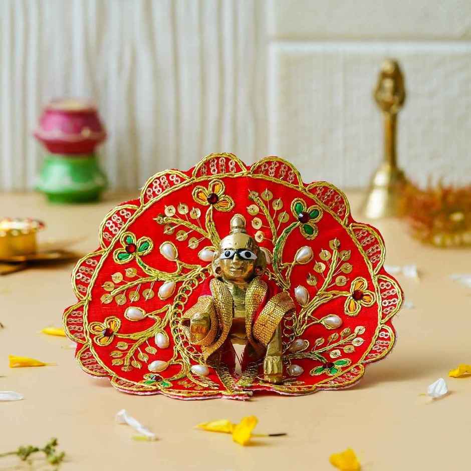 Ecraft Floral Kundan Decorative Ladoo Gopal Dress for Idol | Krishna Costume | Size 4