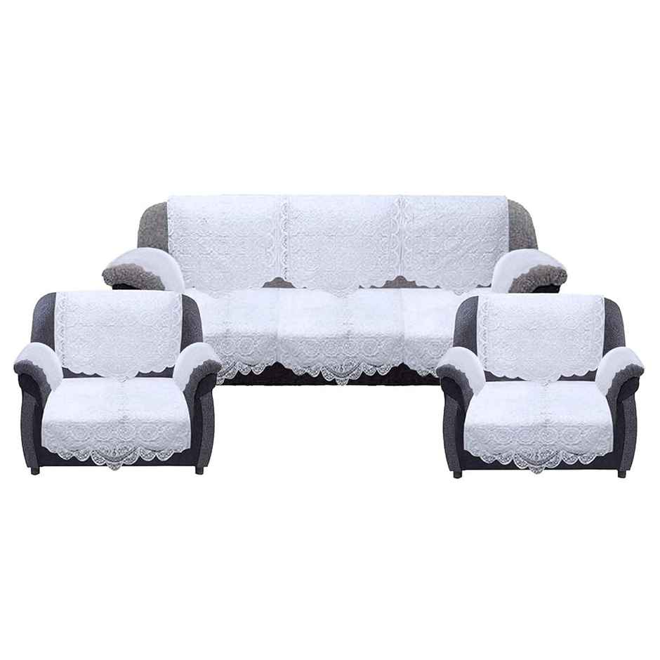 Kuber Industries Circle Design Cotton Sofa Cover | 3 Seater & 2 Seater | 6 Piece Arms Cover|White