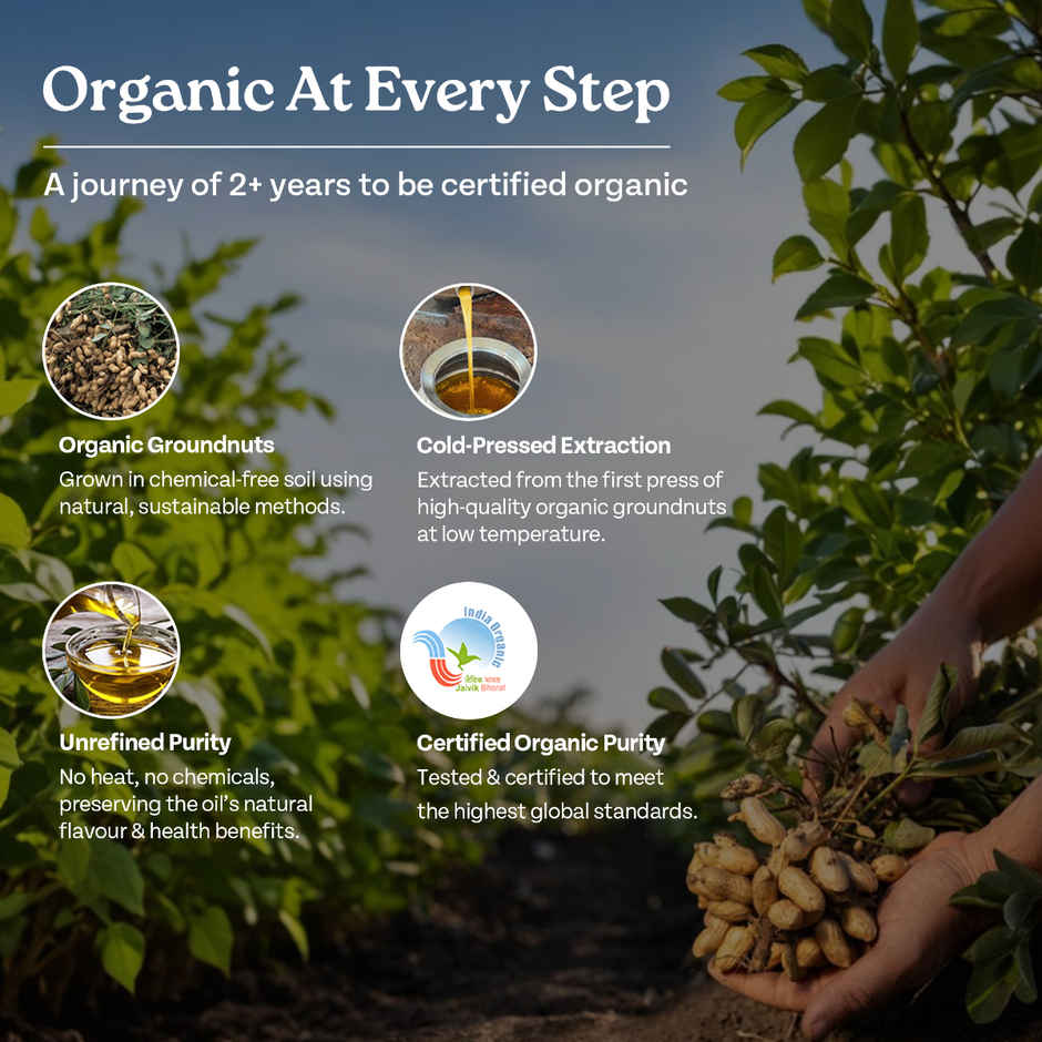 A TATA Product - Organic India Groundnut (Peanut) Cold Pressed Oil | Lab Tested on 250+ Parameters
