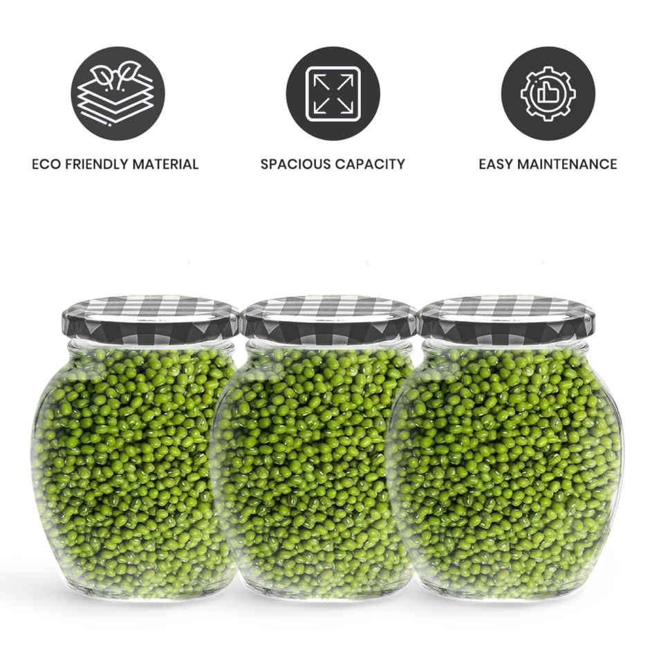 Yera Lucia Storage Jar Set - 3 pcs 375 ml Each - Black Checkered Lids