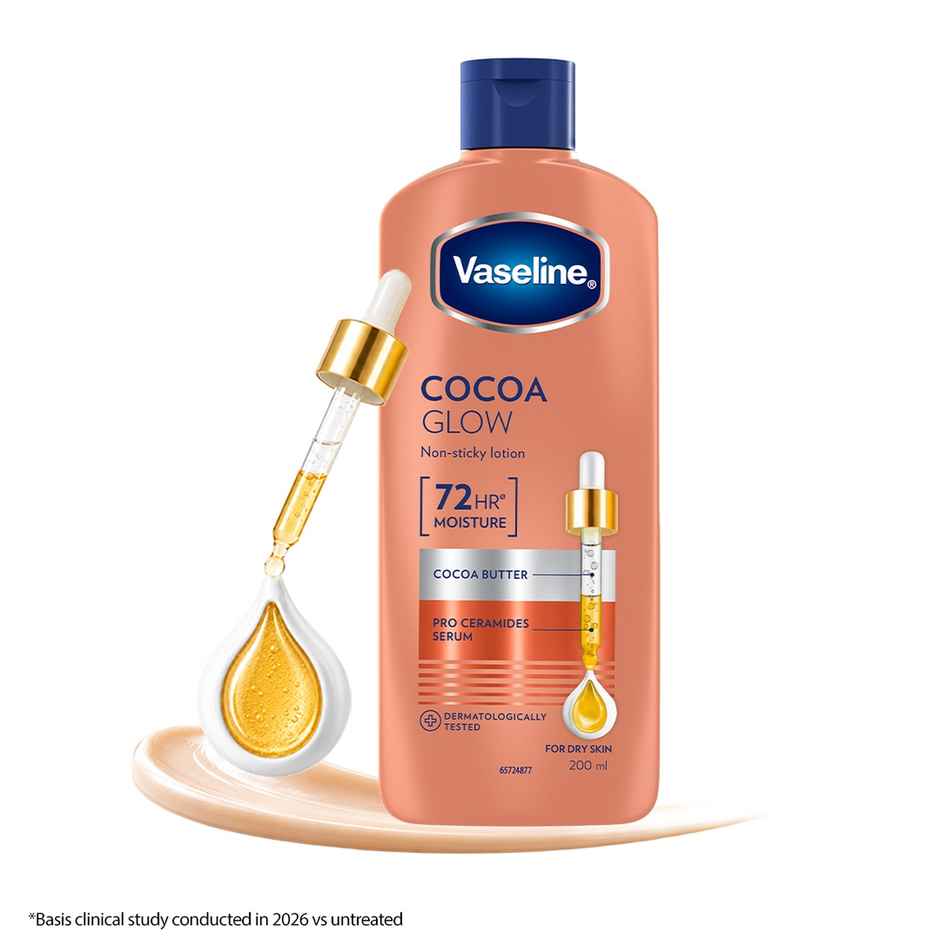 Vaseline Cocoa Glow Serum In Lotion, 100% Pure Cocoa & Shea Butter for Glowing & Soft Skin