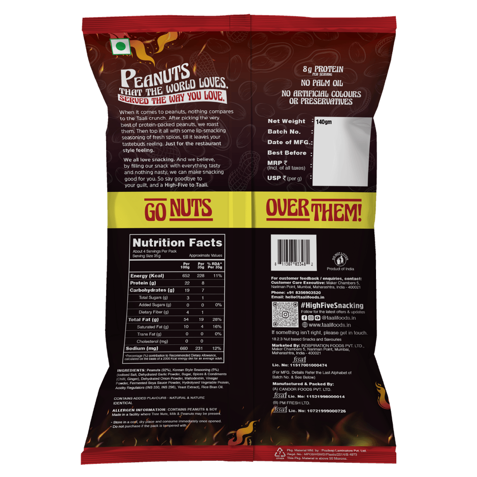 Taali Roasted Peanuts - Korean Snack, Premium Quality Bharuchi Nuts, Rich in Protein